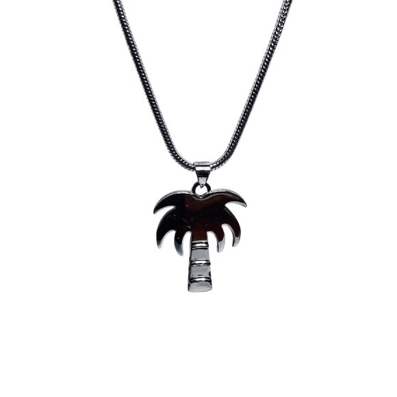 Best Silver Tone Snake Chain Necklace With Palm Tree Pendant & Earrings (5818) - Picture 4 of 10